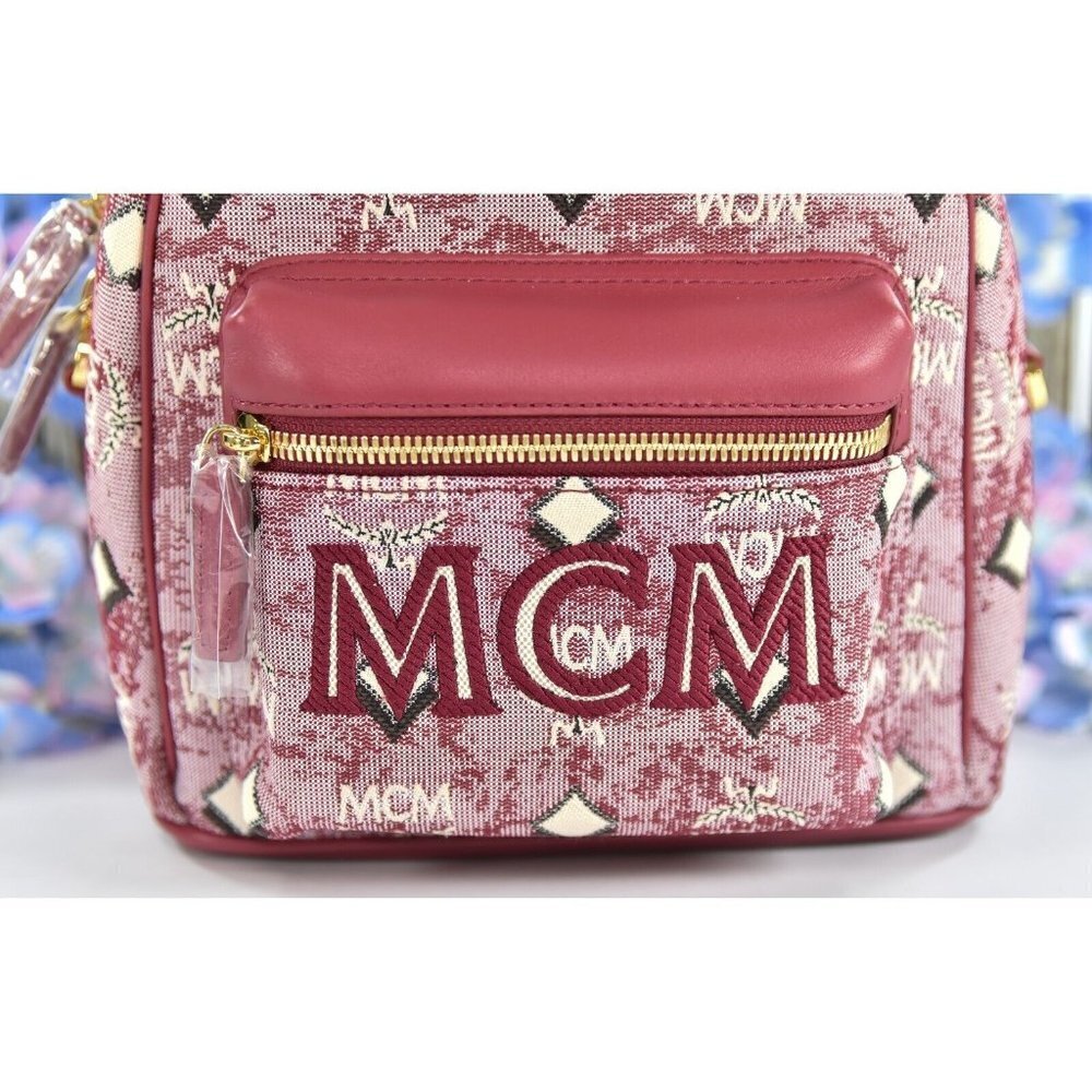 MCM Red Stark Vintage Jacquard Leather Small Backpack Book Bag NWT - Picture 2 of 7